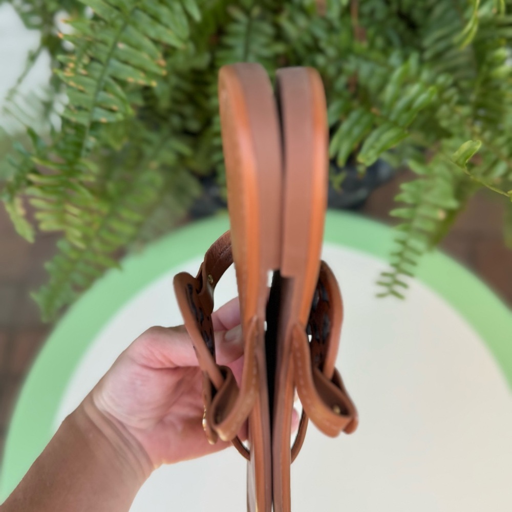 New Tory Burch Brown Leather Miller Sandals Size 7.5 Flat Thong Shoes for Women - Picture 12 of 14